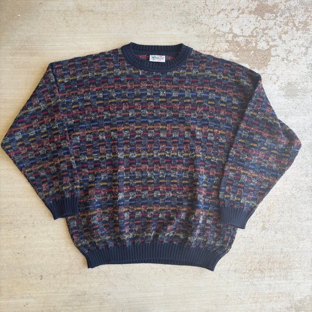 Vintage Monello Sweater Mens L Multicolor Abstract Knit Pullover Retro 90s